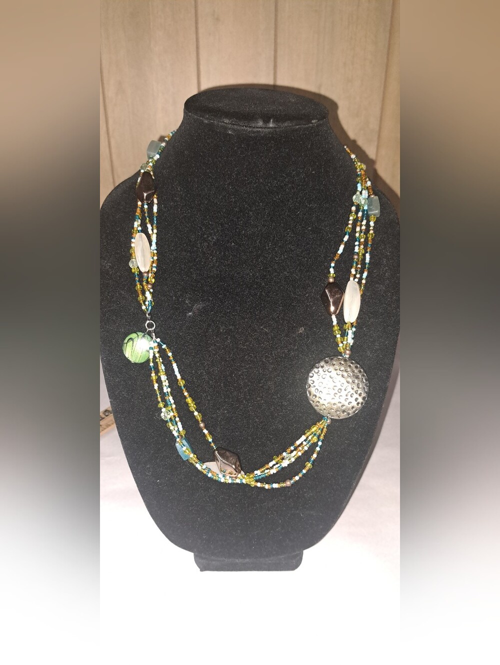 CG Multicolored Stone & Beads Multi Strand Necklace Silver Statement Peice